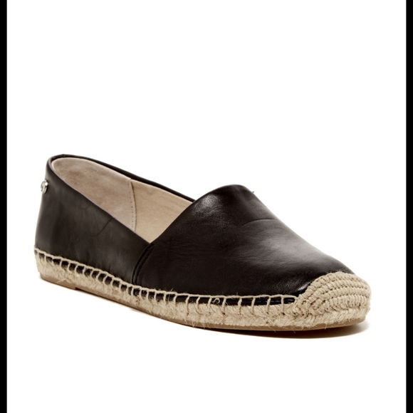 black leather espadrille flats